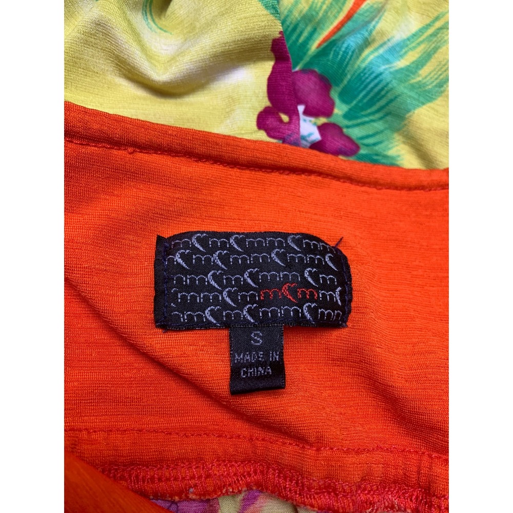 MCM Y2K Orange Tropical Floral Braided Strap Empire Waist Mini Dress‎ Preloved - Picture 3 of 9